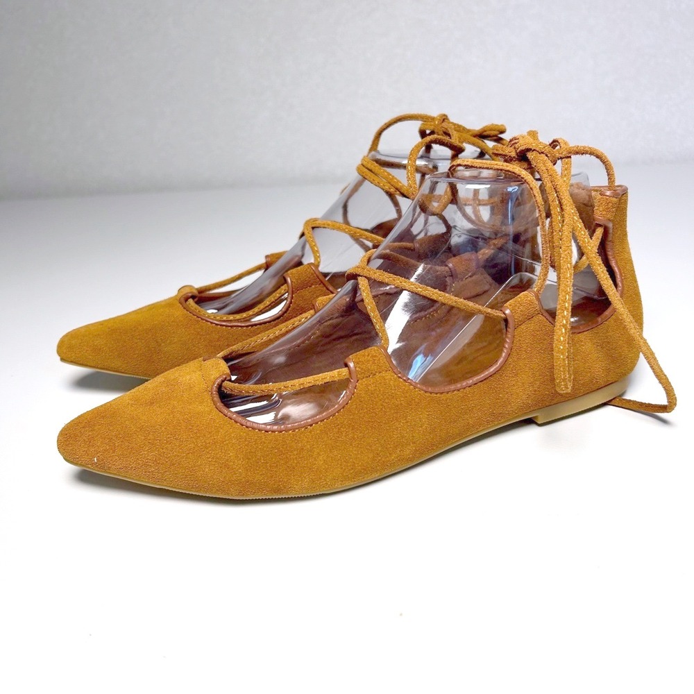 gap gladiator lace-up western boho ballet flats brown suede pointed toe‎ 7.5